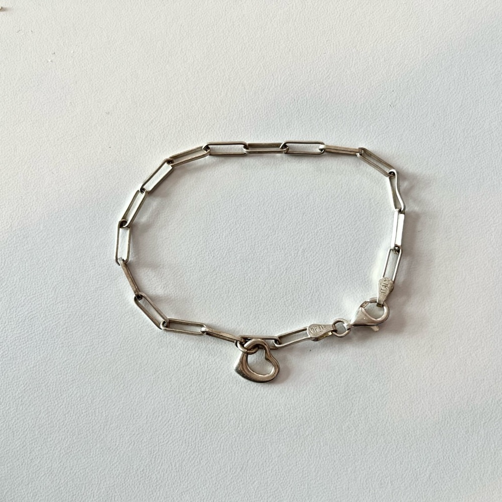 6 inch sterling silver paper clip bracelet with heart charm